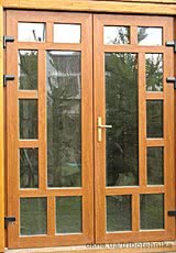 Металлопластиковые входная штульповая дверь из украинского профиля Open Teck De Lux (4 кам) Золотой дуб двусторонняя ламинация 1800х2200